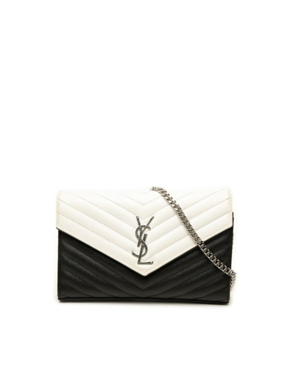 Saint Laurent Cassandra Classic Crossbody Chain Wallet Shoulder Bag Black White